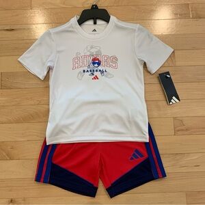 New! Adidas little boys size 4 baseball short sleeve shirt & shorts outfit set